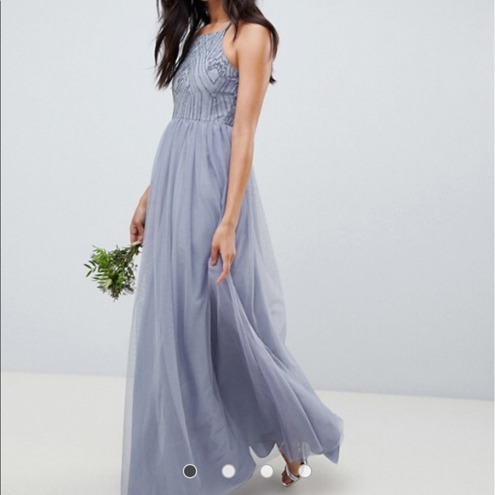 Purple Asos embellished bridesmaid dress